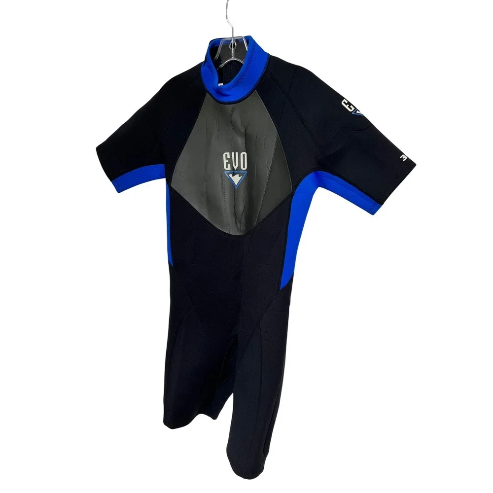 EVO 3mm Shorty Wetsuit Mens XL Black Blue Short Sleeve Back Zip Scuba Dive Surf